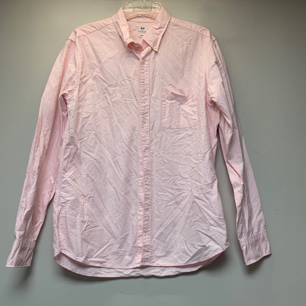 Uniqlo Button Down Shirt Mens XL Pink Excellent Slim Fit Oxford Long Sleeve